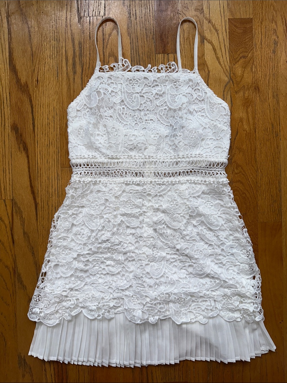 White Lace Spaghetti Strap Mini Dress - Picture 2 of 5